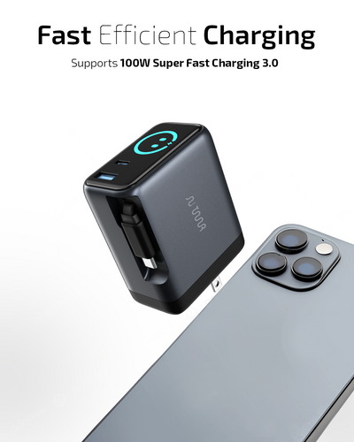 OMI 100W GaN Charger (Interactive Display &  Retractable USB-C Cable)